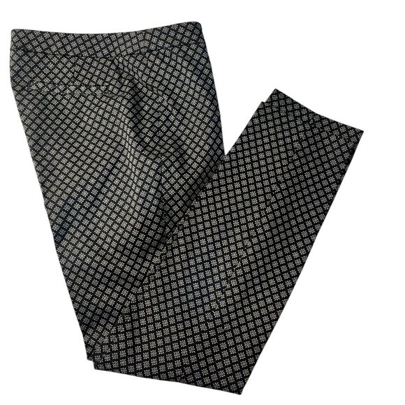 CYNTHIA ROWLEY ANKLE PANTS SIZE 2 BLACK/WHITE/MUSTARD GEOMETRIC STRETCH - Picture 1 of 9